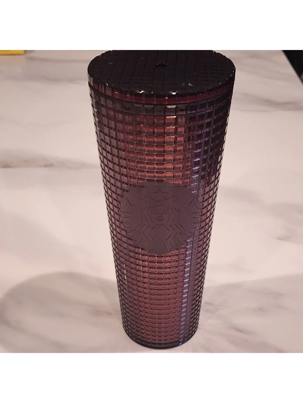 Starbucks 2020 Holiday Cold Cup Berry Plum Disco Grid Tumbler w original straw